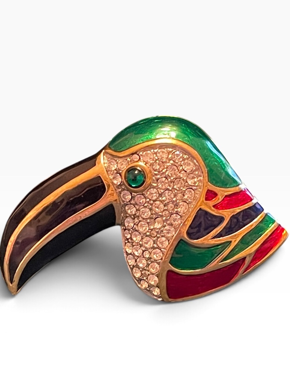 1980’s Carolee Colorful Enamel & Rhinestone Gold-Plated Toucan Brooch